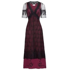Chic Burgundy and Black Lace Midi Dress